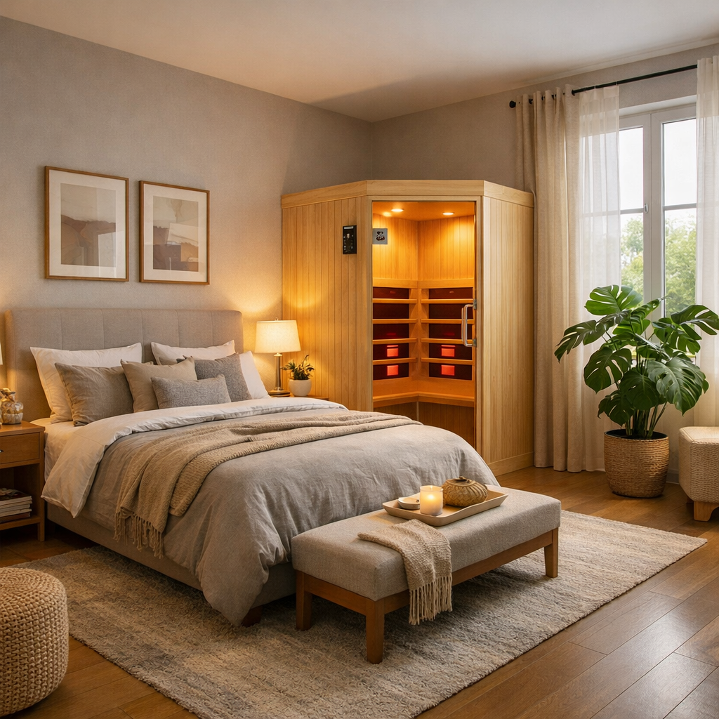 Modernes Schlafzimmer mit Infrarotkabine