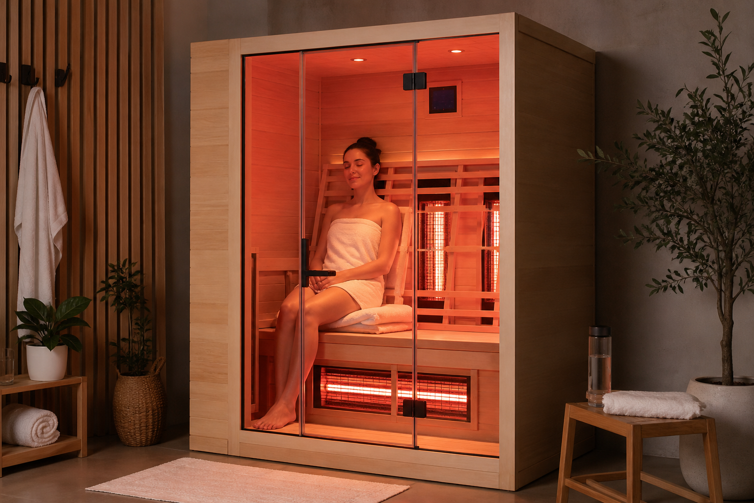 Entspannte Wellness-Szene mit moderner Infrarotkabine